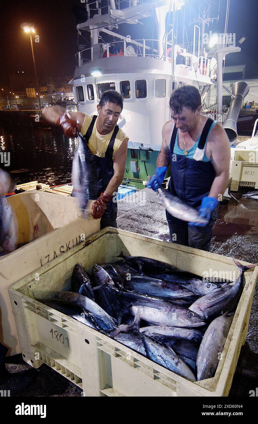 Close up fishermen unloading crates hi-res stock photography and images ...