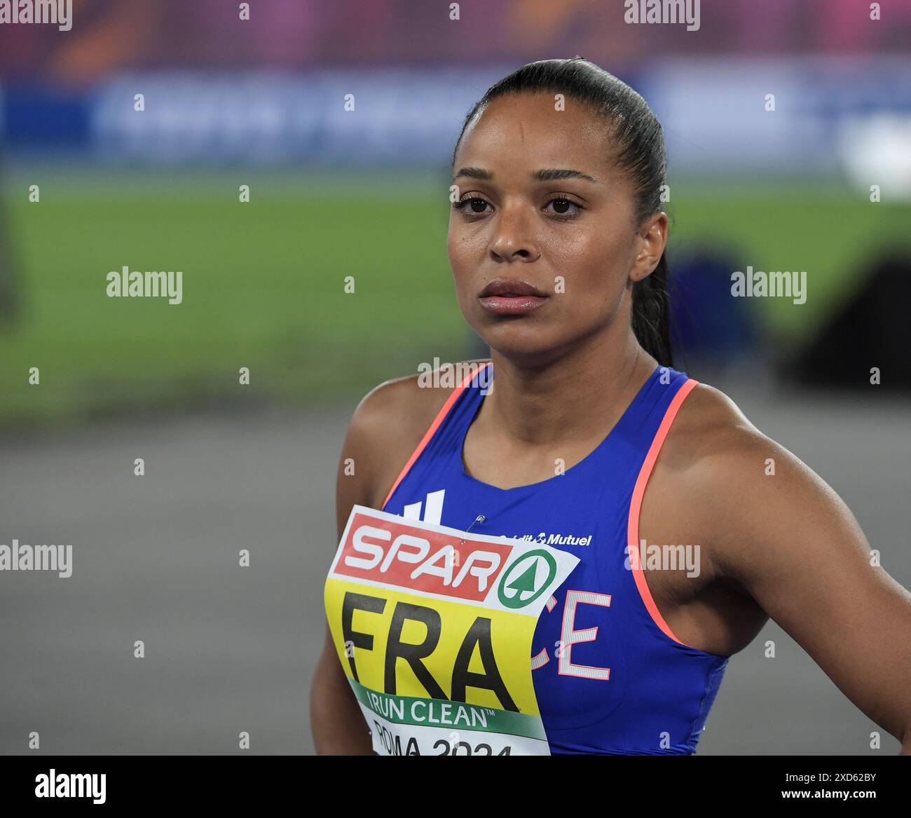Orlann Oliere of France competing in the women’s 100m relay final at