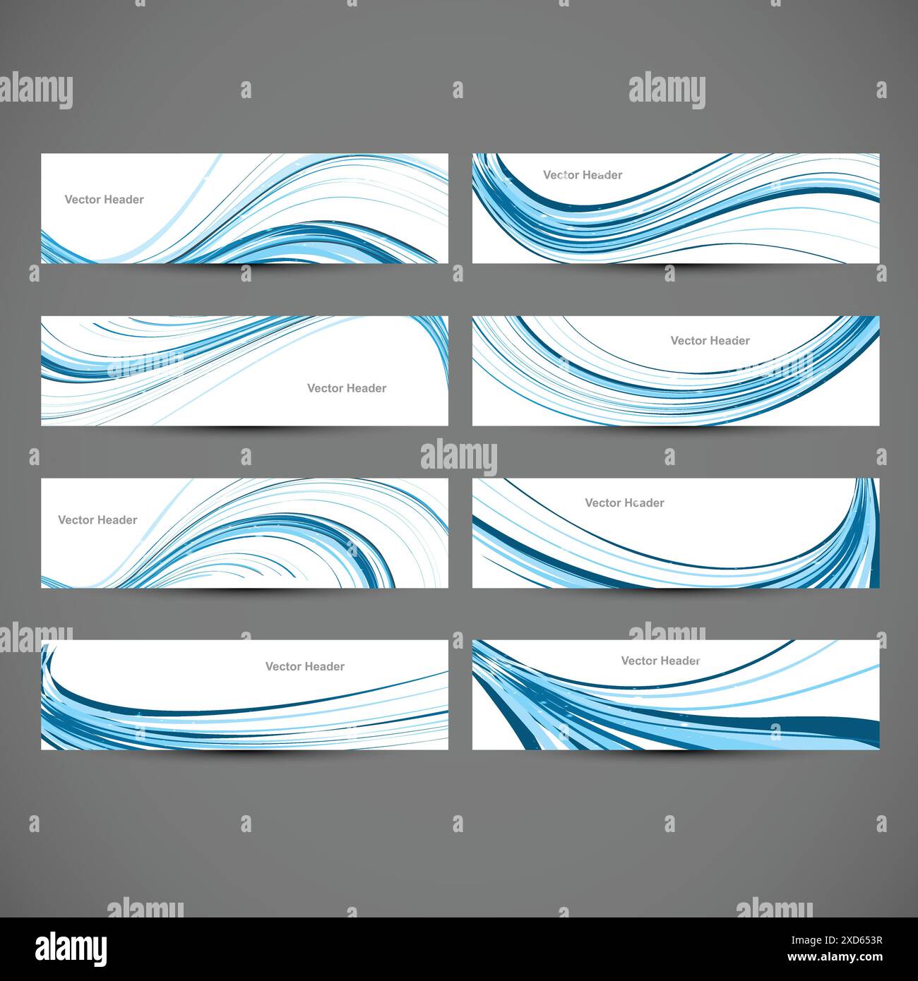 header collection with blue waves Stock Vector