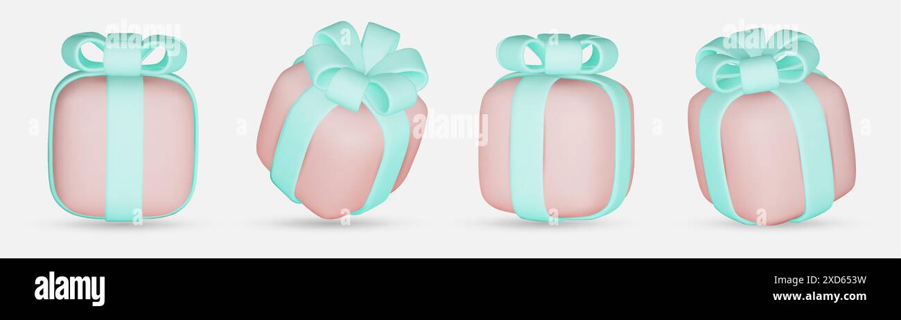 3d gift boxes set with ribbon bow isolated on a white background. 3d ...