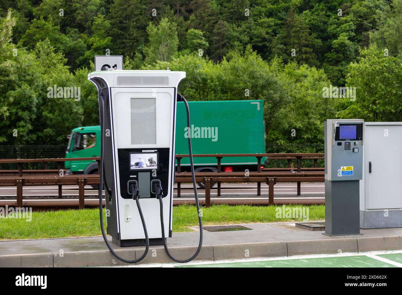 n electric vehicle charging station on the A22 highway in Sudtirol ...
