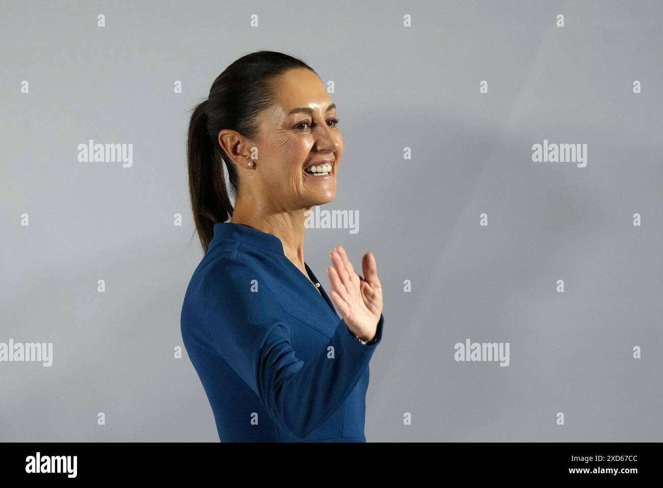 Incoming President Claudia Sheinbaum Waves As She Leaves A Press