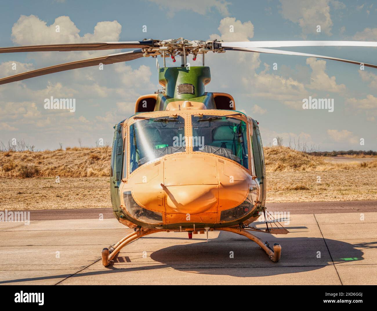 military helicopter stationed on the airfield waiting for soldiers ...