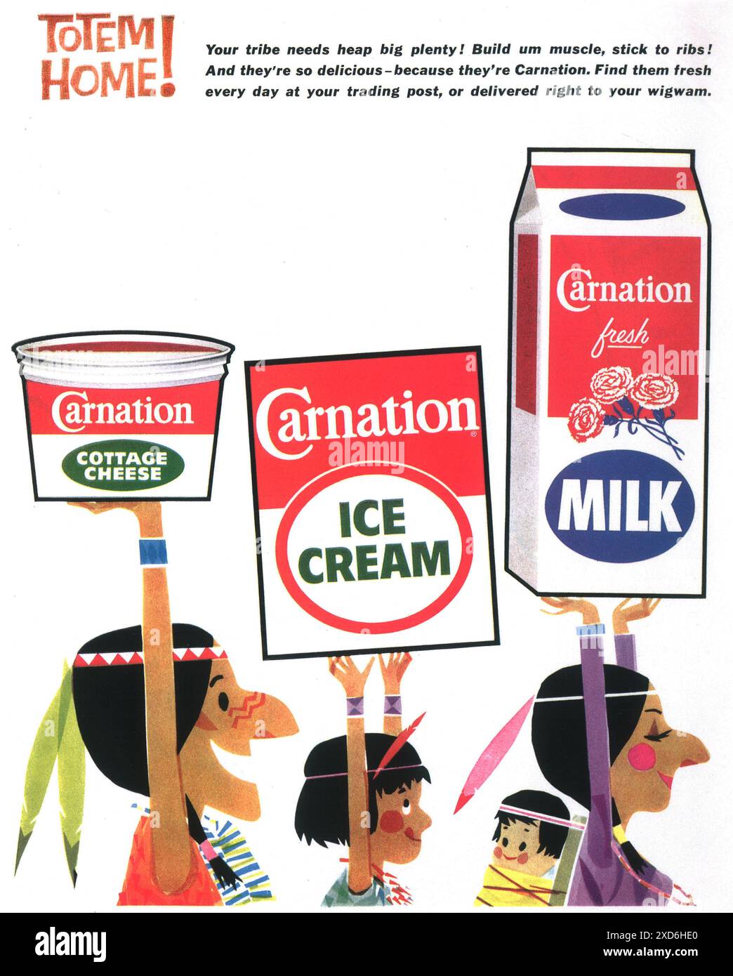 1964 Carnation dairy ad milk. cottage cheese, ice cream Stock Photo