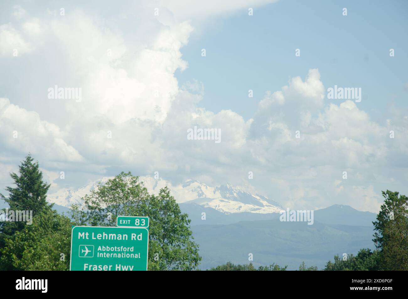 Snow covered peaks of Mt. Baker visible from Abbotsford, BC, Canada ...