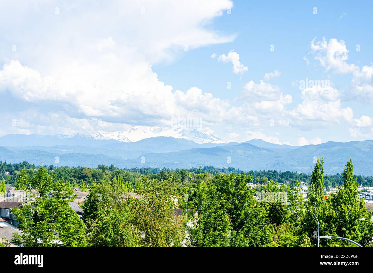 Snow covered peaks of Mt. Baker visible from Abbotsford, BC, Canada ...