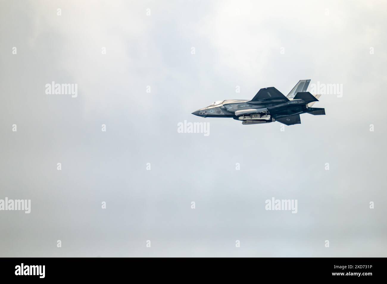 United States Navy F 35-B Fighter Jet Flying in the Sky Stock Photo