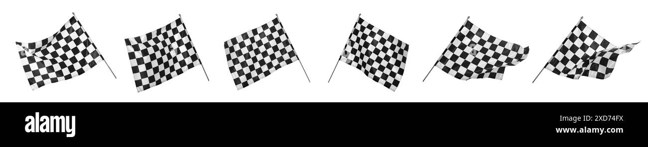 Checkered finish flags isolated on white, set Stock Photo - Alamy