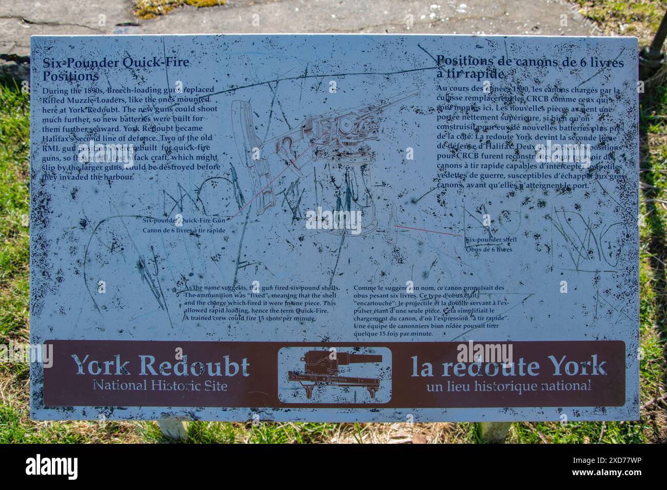 Six Pounder Quick Fire Positions sign at York Redoubt National Historic