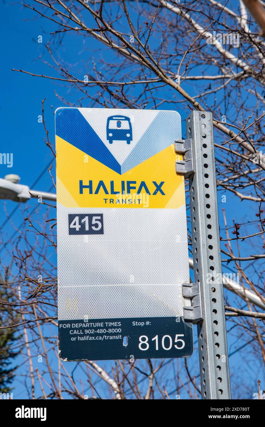 Bus stop sign on Purcells Cove Road in Fergusons Cove, Nova Scotia