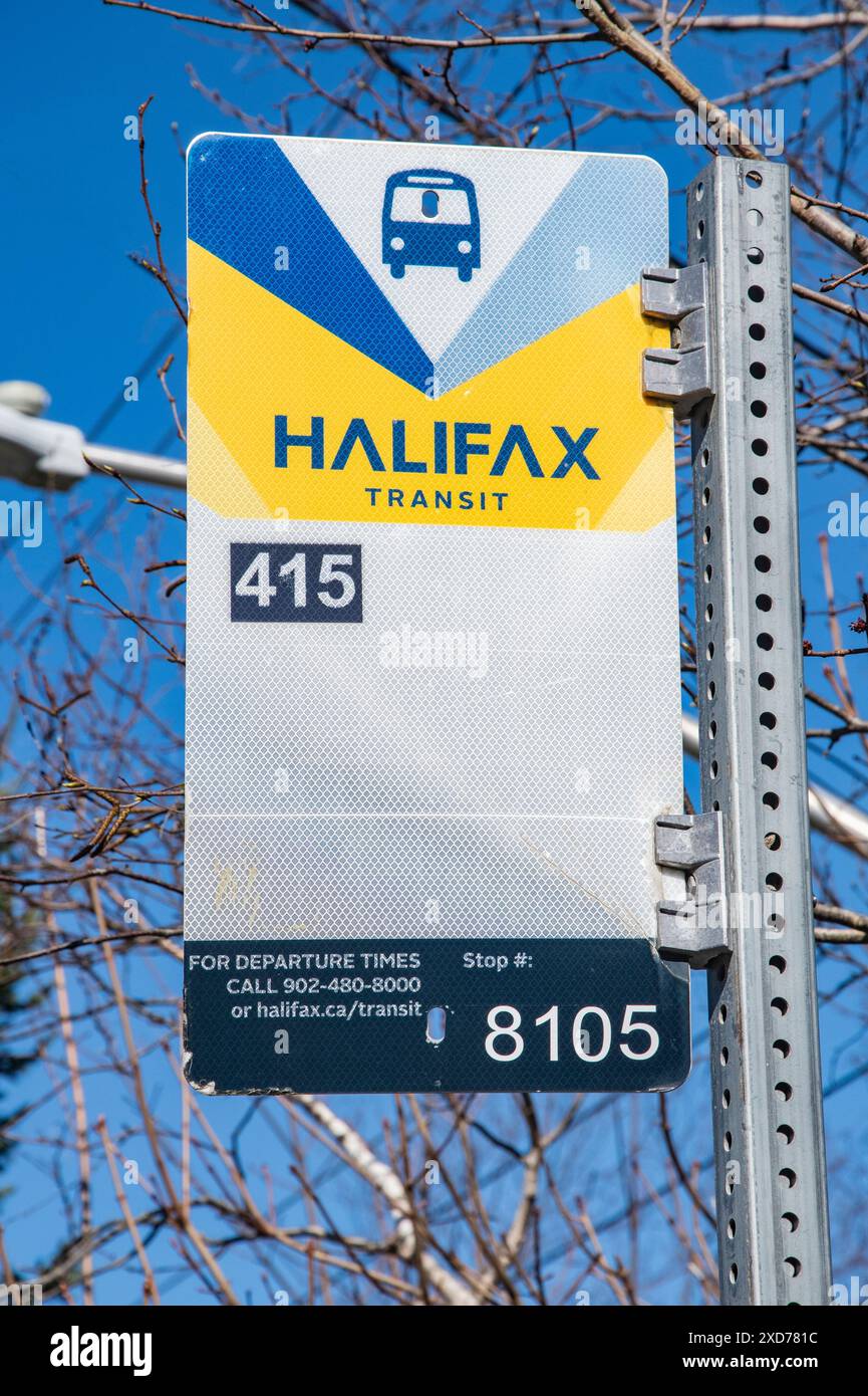 Bus stop sign on Purcells Cove Road in Fergusons Cove, Nova Scotia