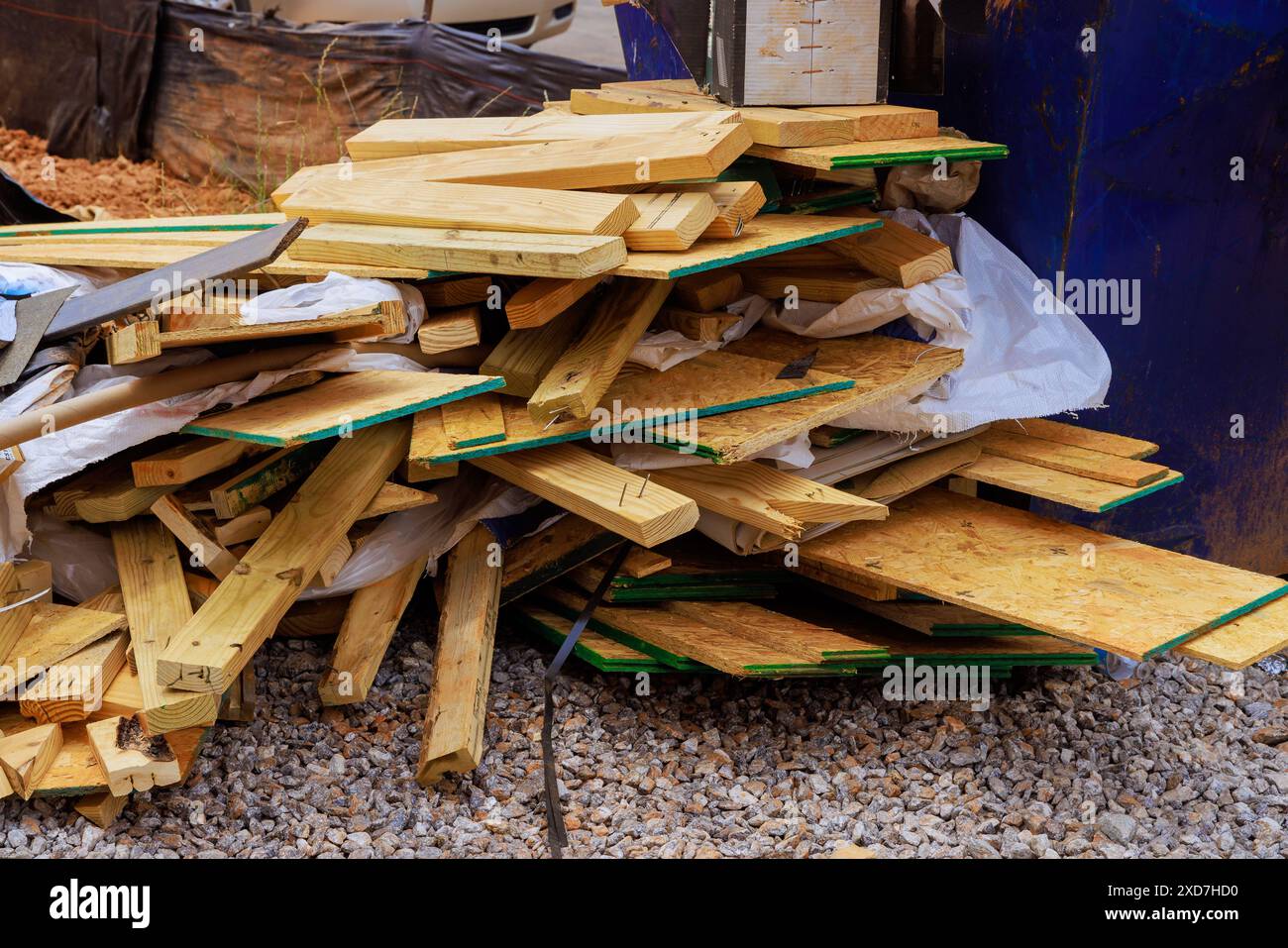 In construction house, garbage metal containers are used to dispose of