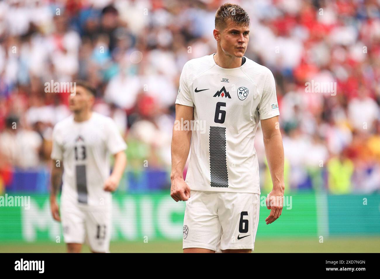 Munich, Germany. 20th June, 2024. Jaka Bijol of Slovenia seen in action during the UEFA EURO 2024 group stage match between Slovenia and Serbia at Munich Football Arena. (Final score; Slovenia 1:1 Serbia) (Photo by Sergei Mikhailichenko/SOPA Images/Sipa USA) Credit: Sipa USA/Alamy Live News Stock Photo