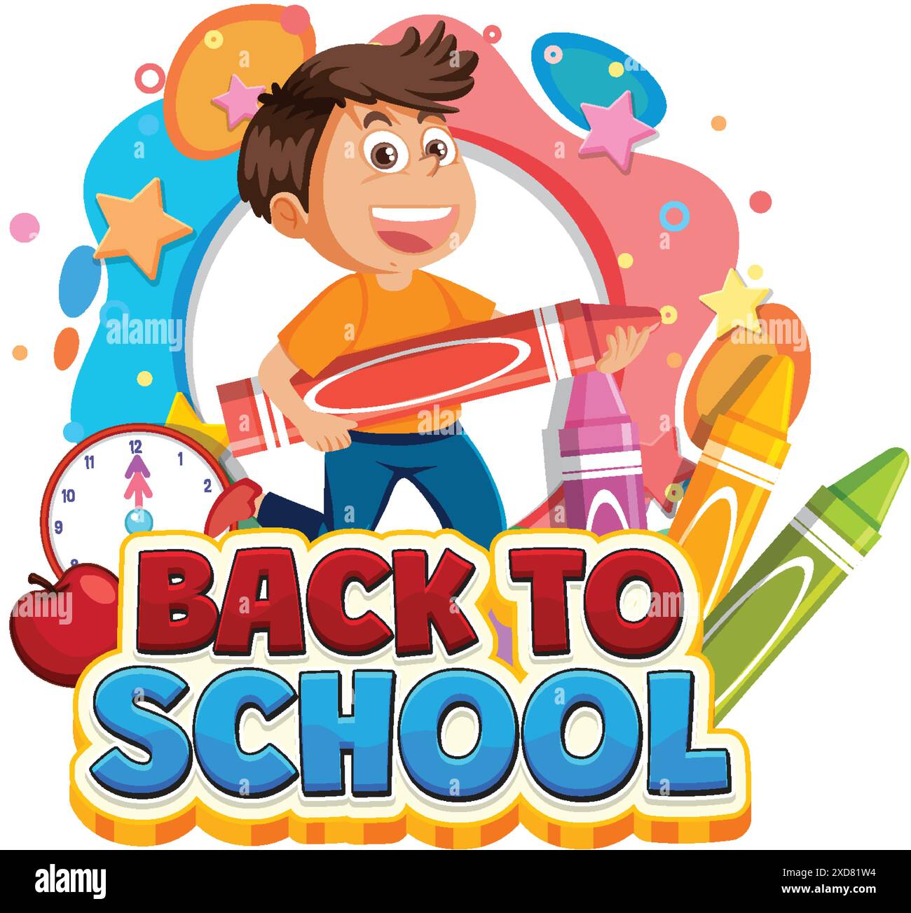 Happy child with school supplies illustration Stock Vector Image & Art ...
