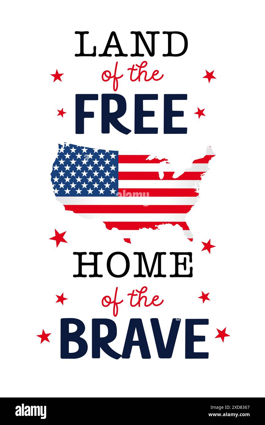 Land of the free, home of the brave lettering design for 4th of July