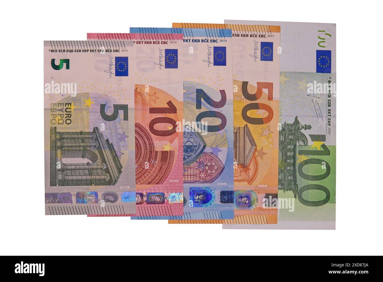 Closeup of euro banknotes isolated on white background Stock Photo - Alamy