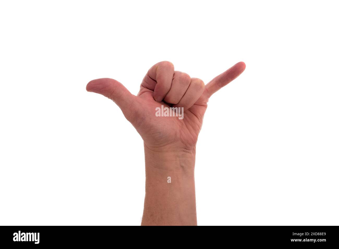 Hand signs. Male hand gesture for call me isolated on white background ...