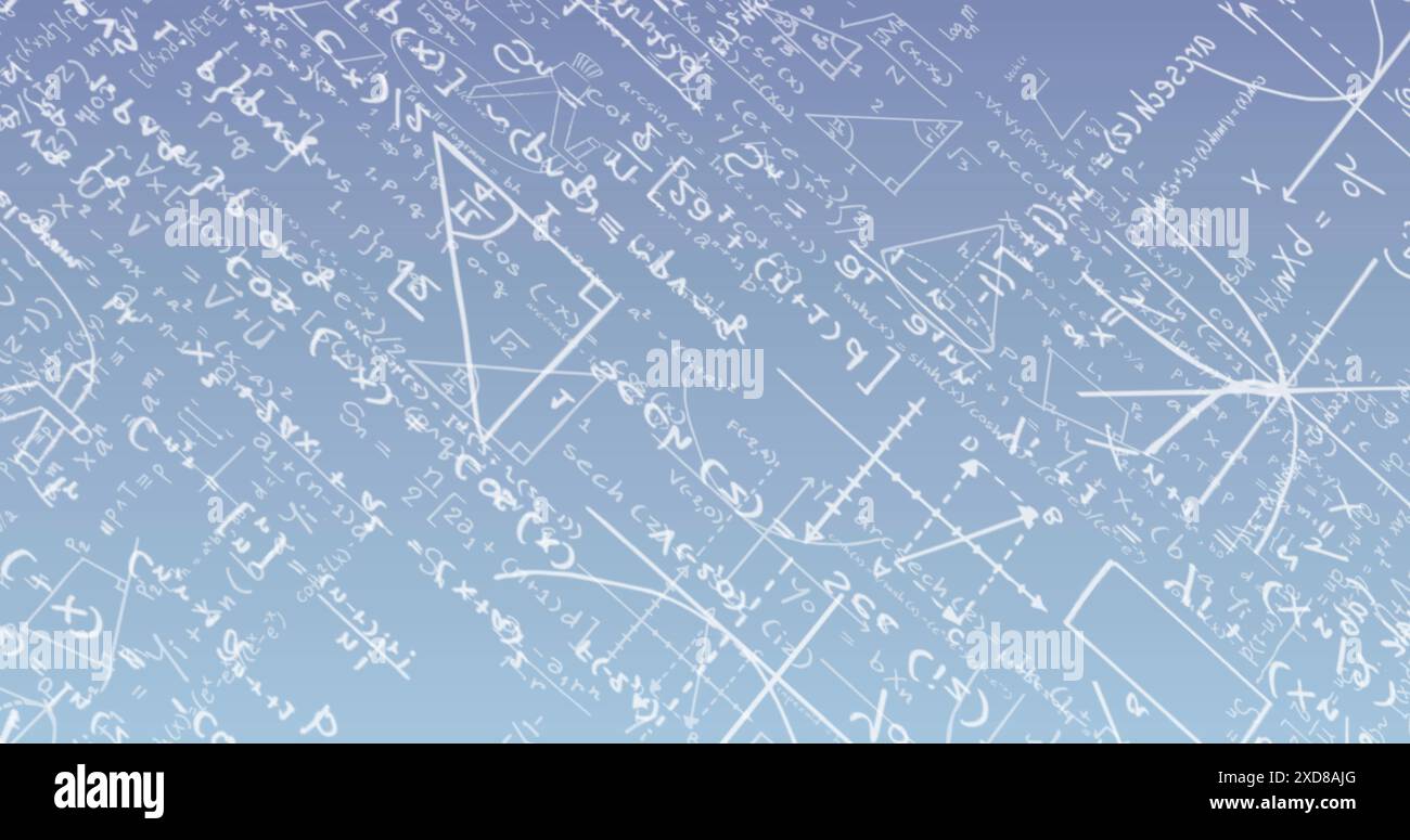 Image of mathematical data processing on blue background Stock Photo
