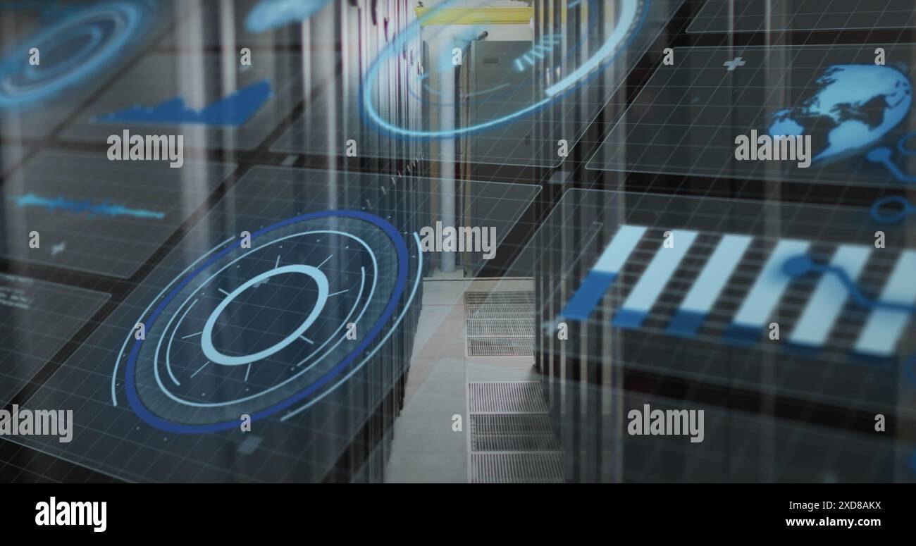 Image of interface with data processing against computer server room ...