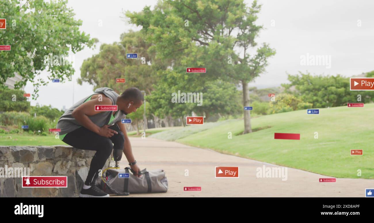 Image of notification icons over african american male athlete with ...
