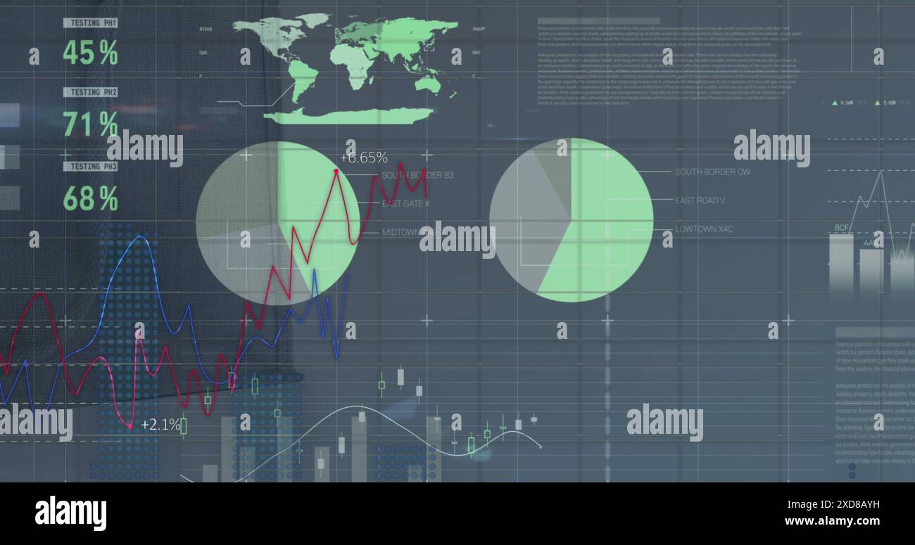 Image of statistical data processing against grey background Stock Photo