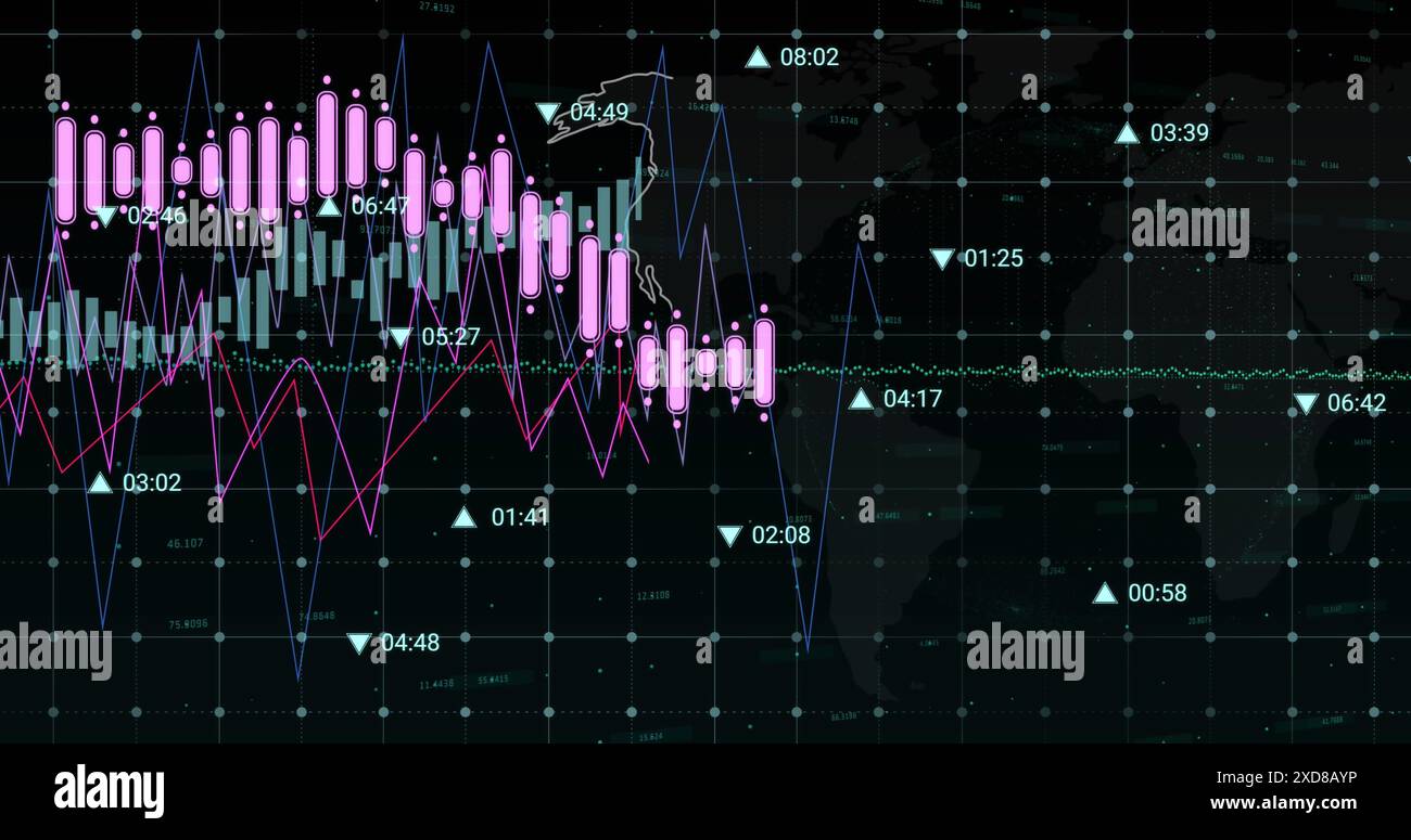 Image of financial data processing over world map Stock Photo