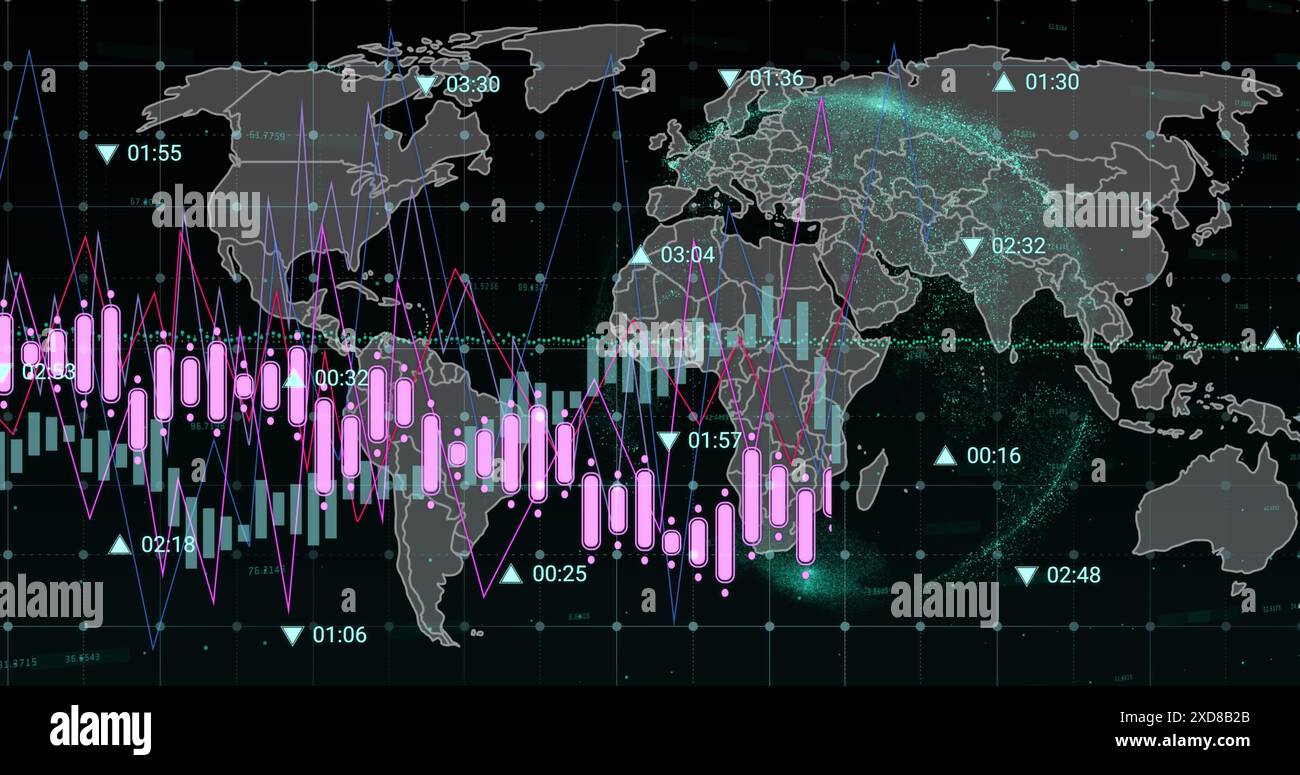 Image of financial data processing over world map Stock Photo