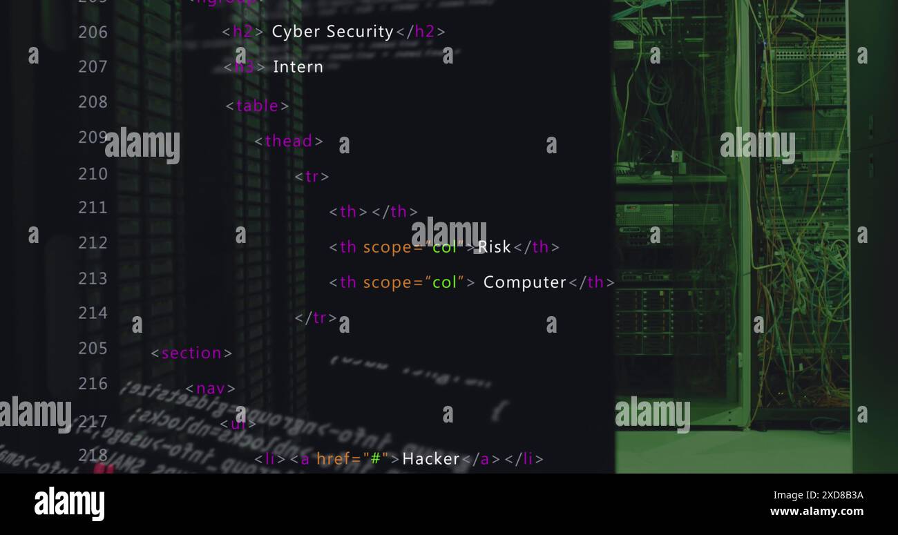 Image of data processing against computer server room Stock Photo