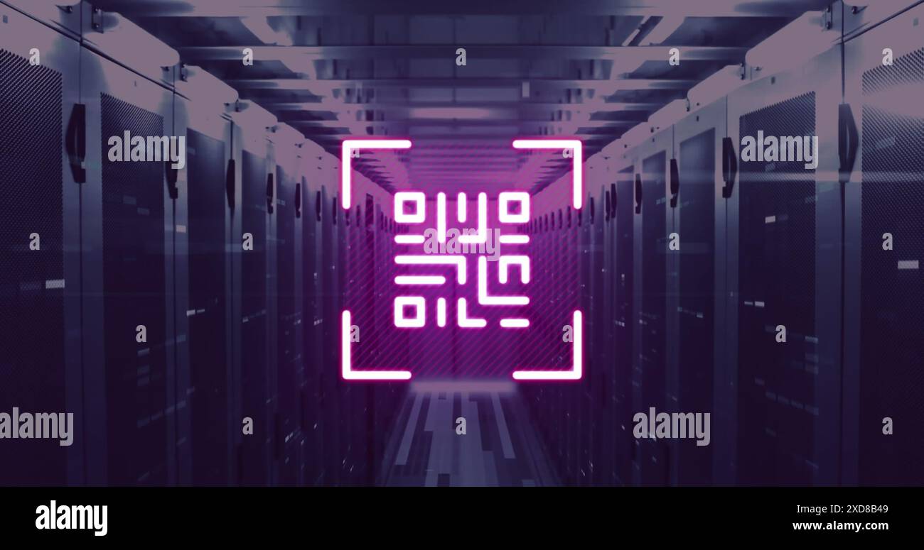 Image of qr code and data processing over computer servers Stock Photo