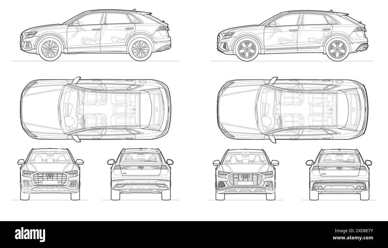 Audi Q8-Q8S 2018-2023 car blueprint Stock Vector