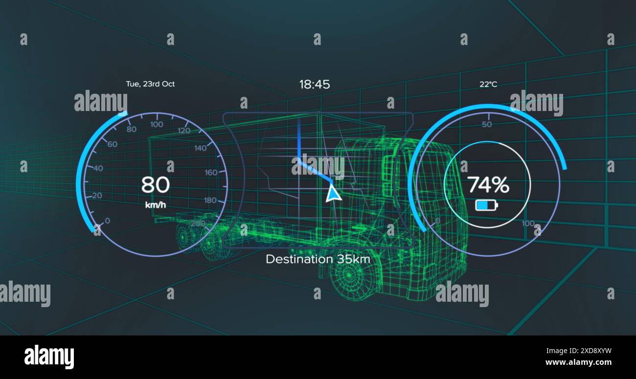 Image of speedometer with changing numbers and circles with battery ...