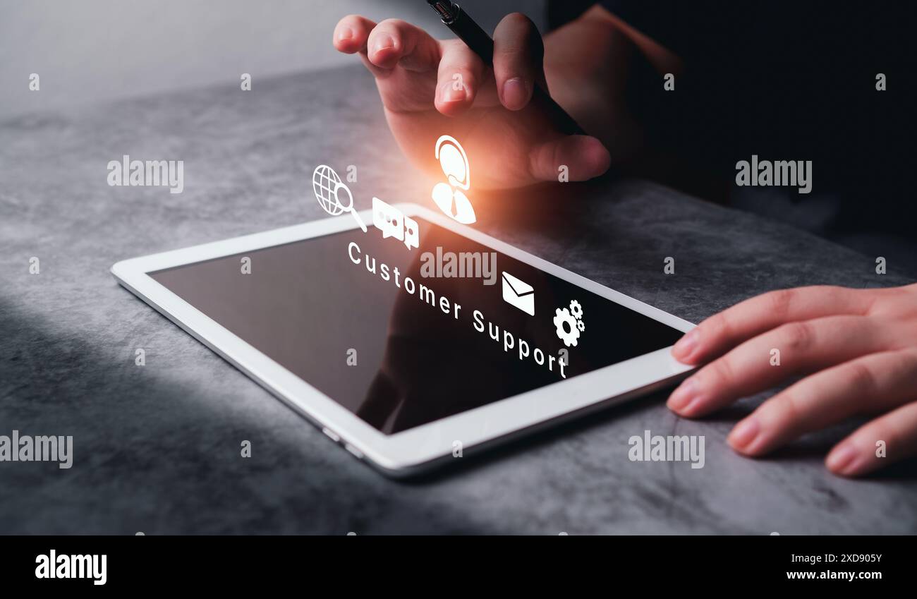 Technical support customer service concept. Woman use digital tablet ...