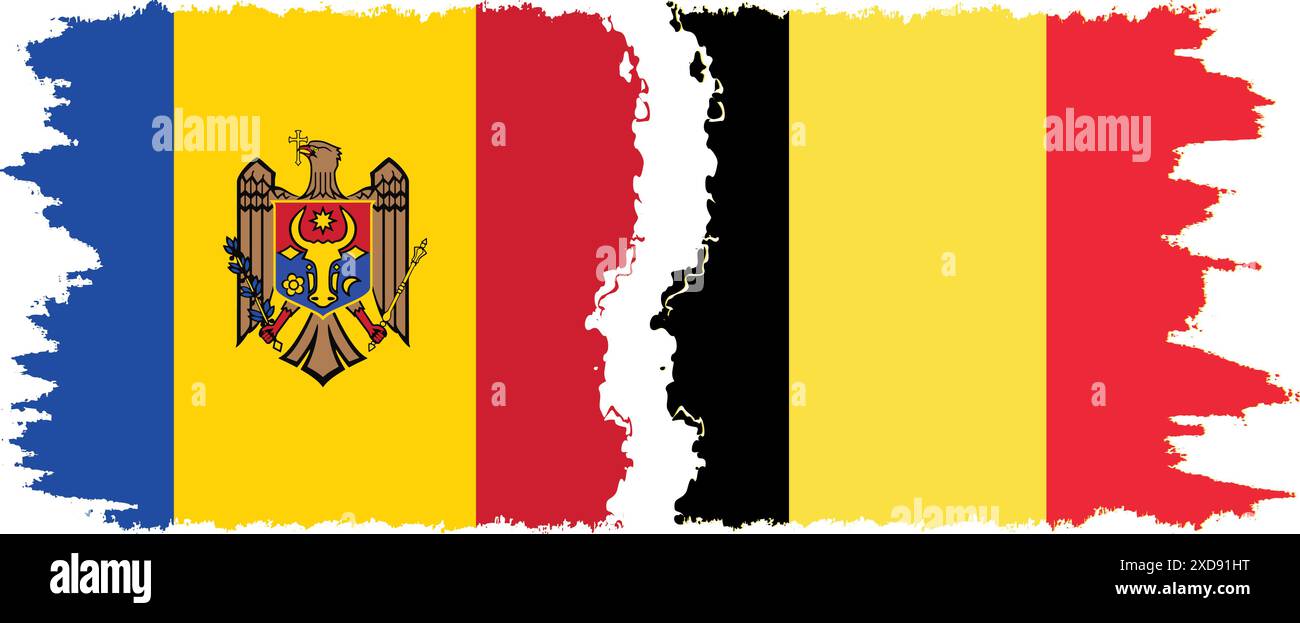Belgium and Moldova grunge flags connection, vector Stock Vector