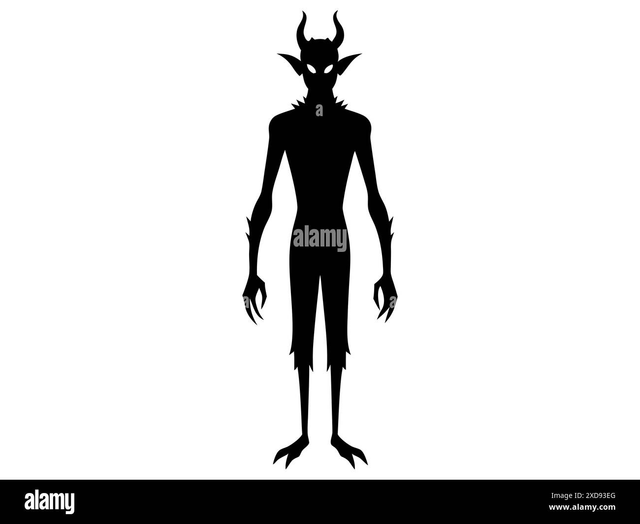 Black silhouette of devil character isolated on a white background. Concept of Halloween, fantasy creature, mythical demon, villainous imp, digital ar Stock Vector