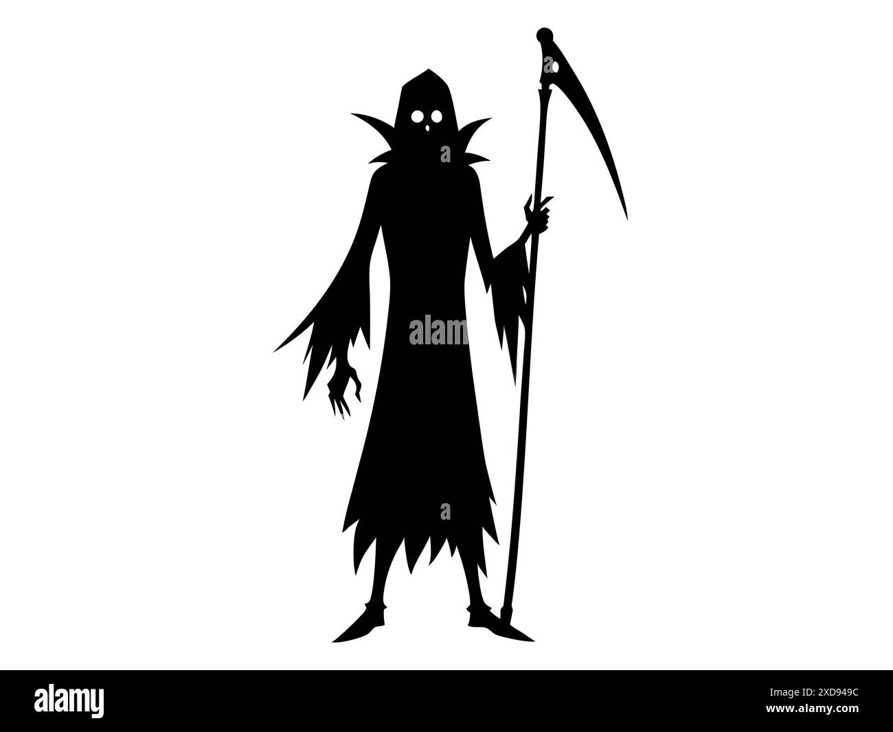 Black silhouette of the Grim Reaper isolated on a white background