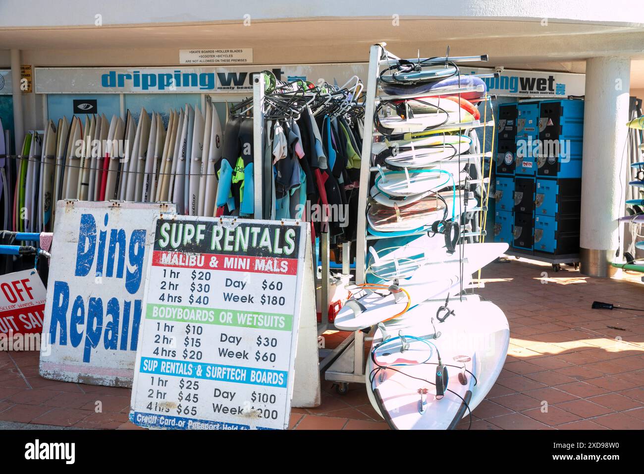 Surfboard hire rental store in Manly Beach suburb of Sydney, NSW,Australia, shop also carries out surfboard repairs and hires wetsuits Stock Photo