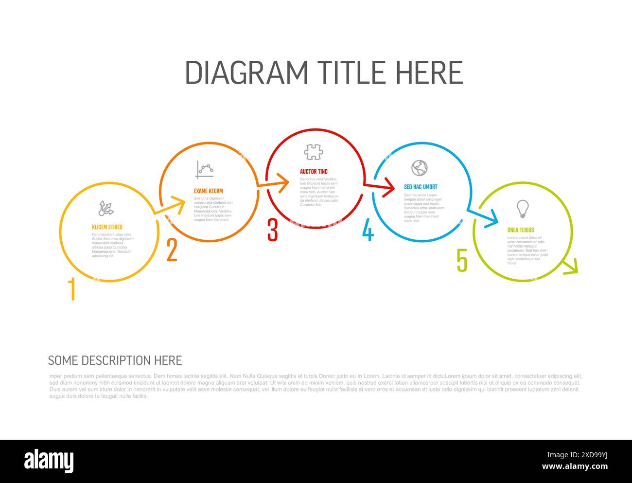 Horizontal simple five steps infographic schema template made from thin Horizontal simple five steps infographic schema template made from thin