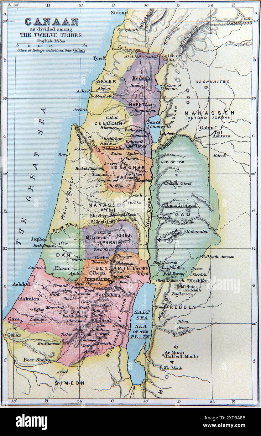 19th Century Map Depicting Canaan Divided among the Twelve Tribes in ...