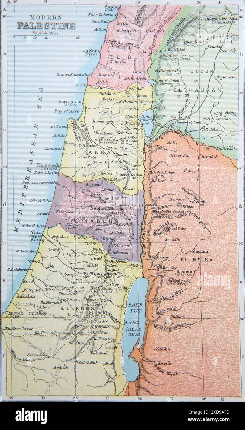 Explanatory Map 19th Century Map of Palestine in Antique Self-Explanatory Family Bible ...