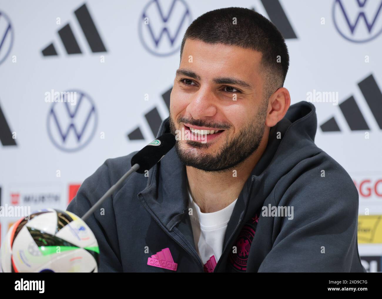 Herzogenaurach, Germany. 21st June, 2024. Soccer: European Championship, national team, press conference, Germany's Deniz Undav speaks at a press conference. Credit: Christian Charisius/dpa/Alamy Live News Stock Photo