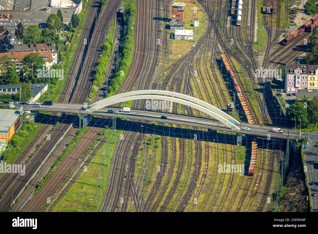 Aerial view, bridge Fuhrparkstraße over railroad tracks, Altenhagen