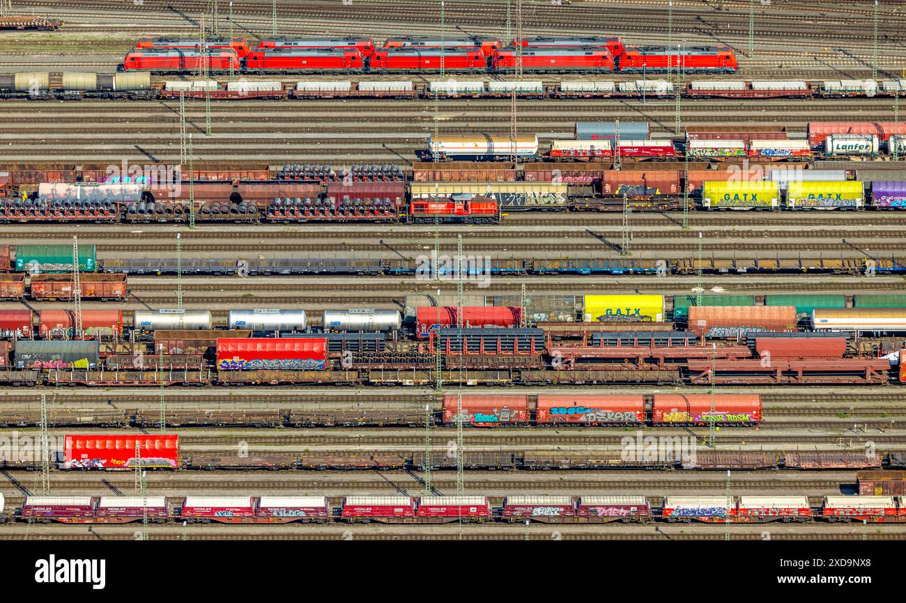 Freight Train Shape Aerial view, freight wagons and freight trains at the Hagen-Vorhalle ...