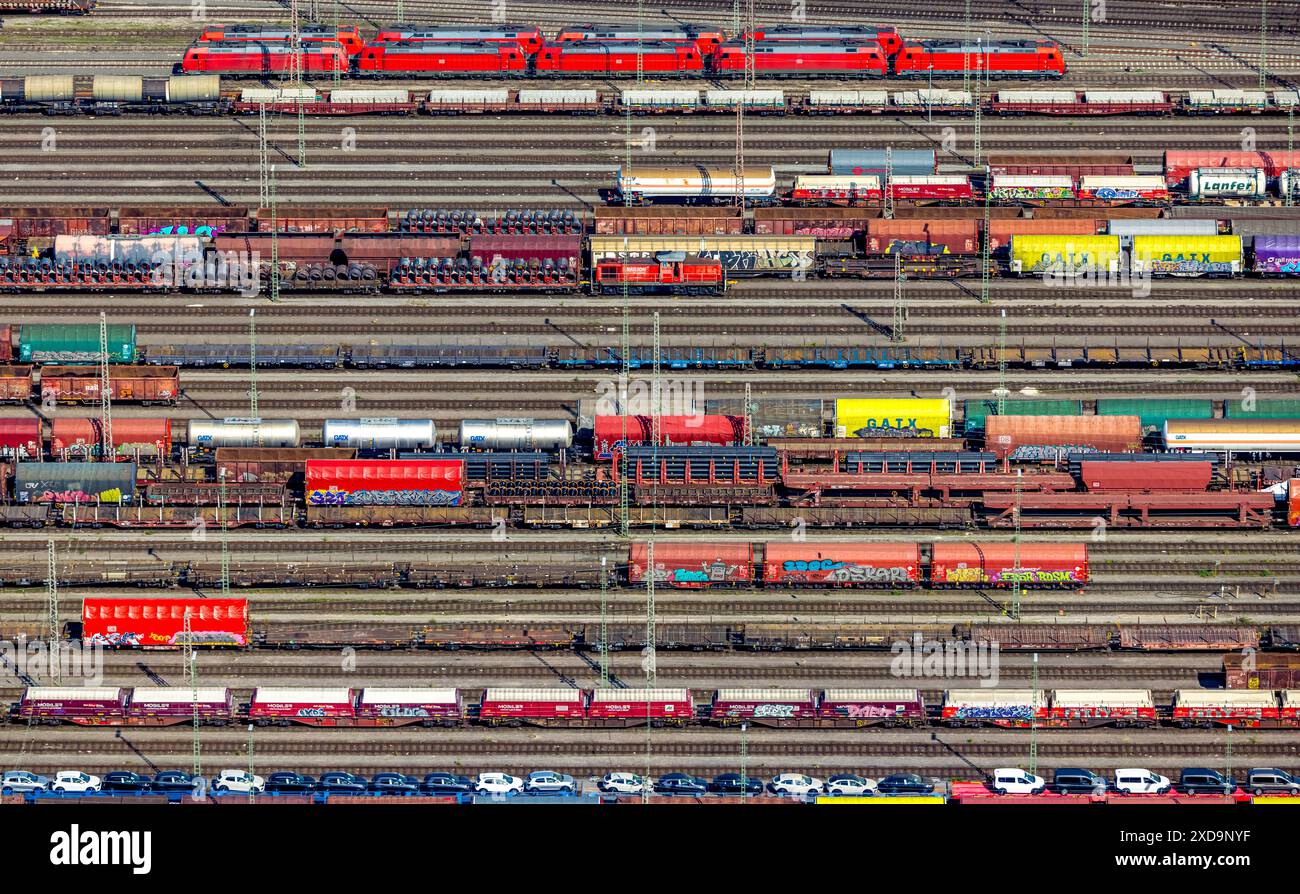 Freight Train Shape Aerial view, freight wagons and freight trains at the Hagen-Vorhalle ...