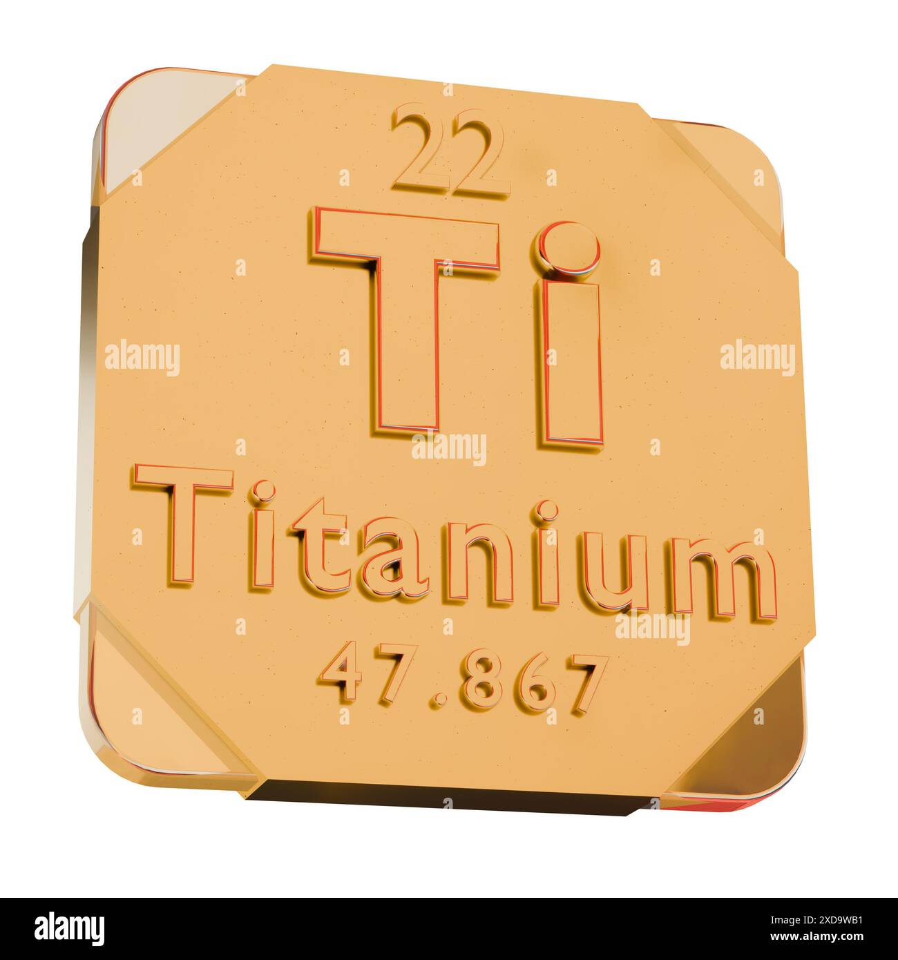 3D Golden Icon - Titanium (Ti) Element from Periodic Table Stock Photo