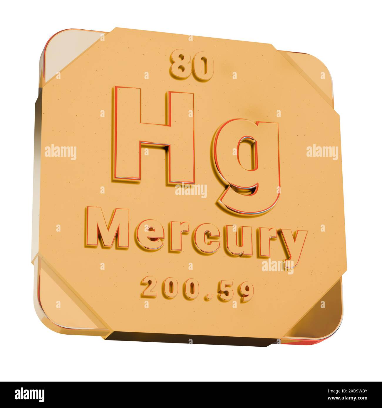 3D Golden Icon - Mercury (Hg) Element from Periodic Table Stock Photo