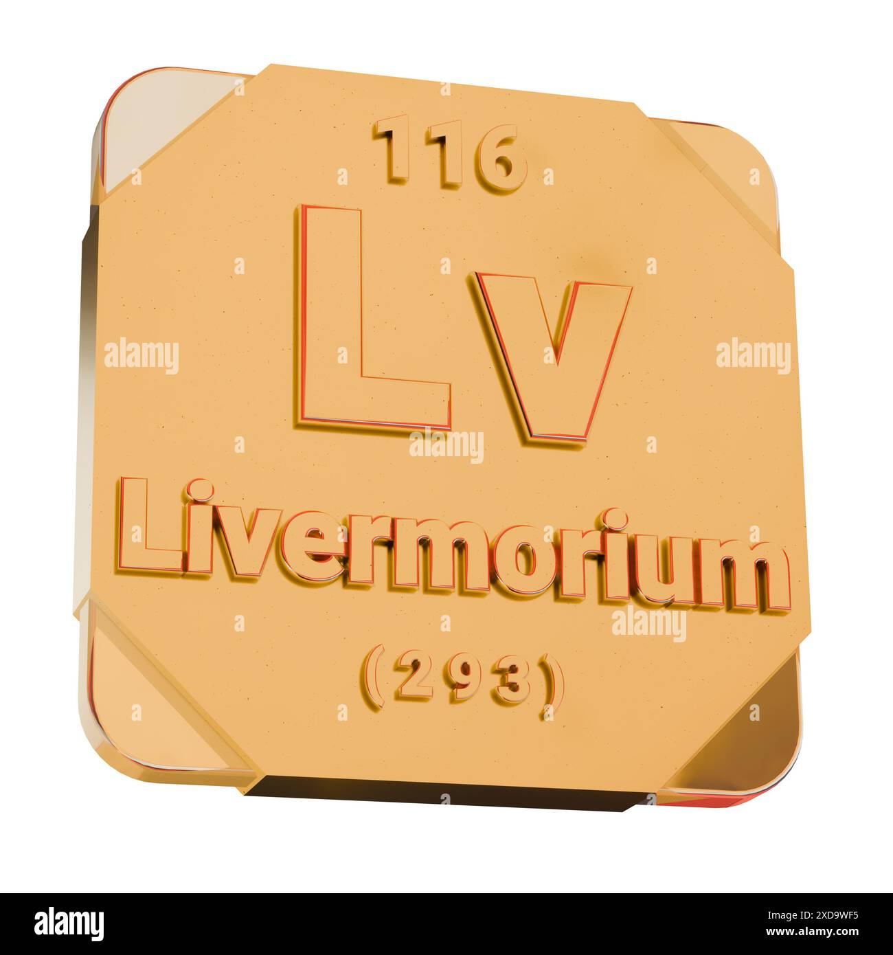 3D Golden Icon - Livermorium (Lv) Element from Periodic Table Stock ...