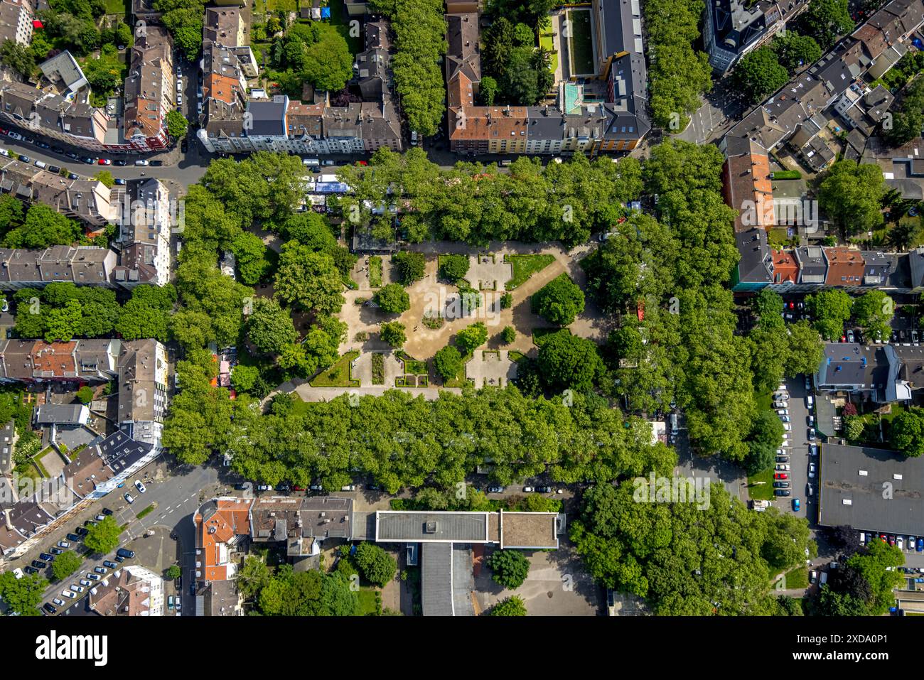 Aerial view, green lung Nordmarkt with trees and gardens, Nordmarkt, Dortmund, Ruhr area, North Rhine-Westphalia, Germany, Architektur, Trees, Earth r Stock Photo