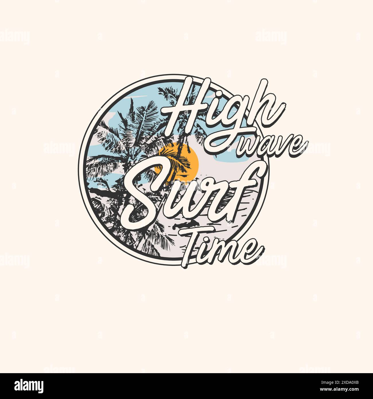 retro High wave surf time summer beach typography t shirt design Stock ...