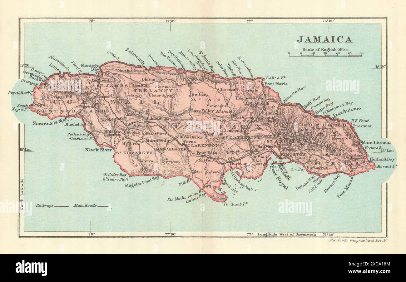 1901年 George F Cram 「JAMAICA」アンティーク 地図 【公式通販】