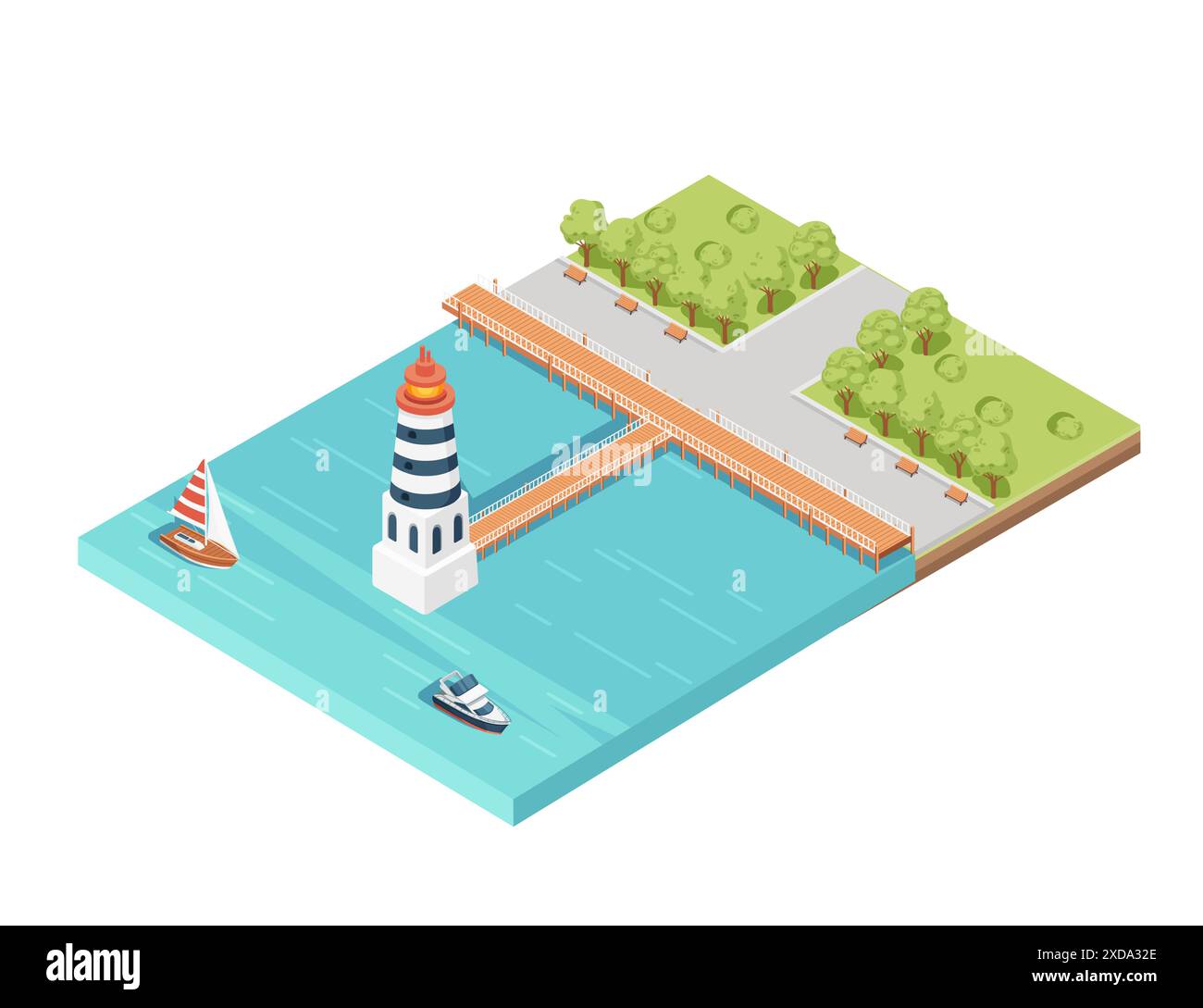 Three-dimensional isometric view showcasing marina pier sailboat and ...